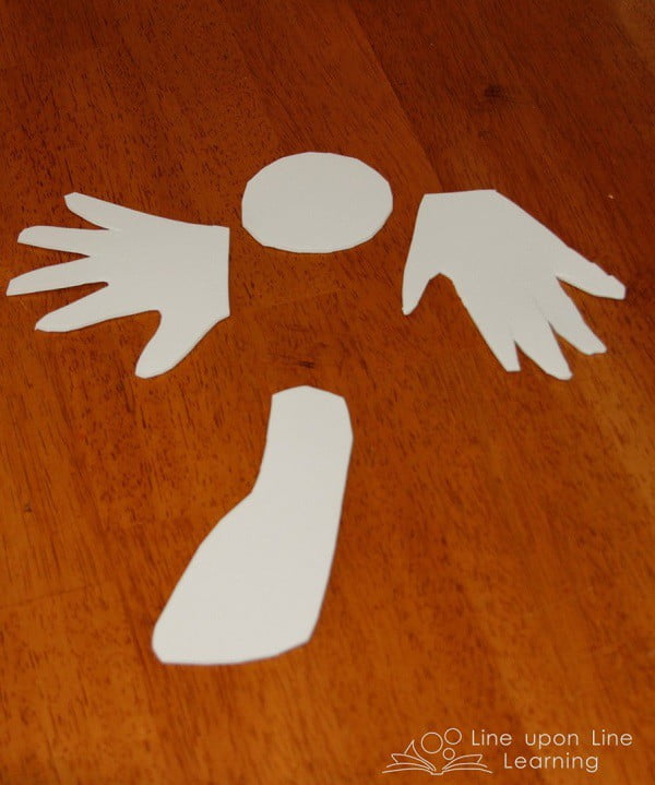 This angel kids craft uses a child's hands and foot to form the wings and body, and a personal photo of the child's face makes it personal. 