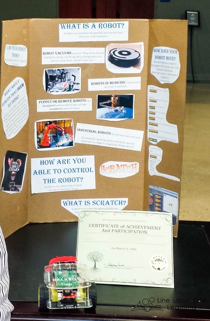 Raisin made a poster presentation about robots when he showed off his robot car at the project fair.