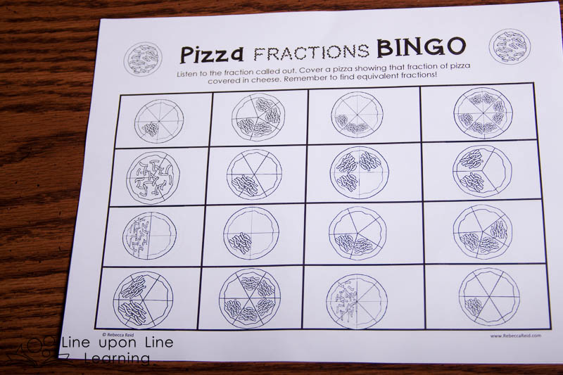 I included 25 unique BINGO boards. Kids can practice finding equivalent fractions.