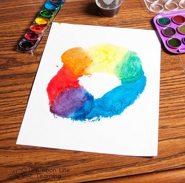 We created "all the colors in the world" like the color kittens, starting with red, yellow, and blue. Strawberry loved seeing the new colors come together as we blended the paints.