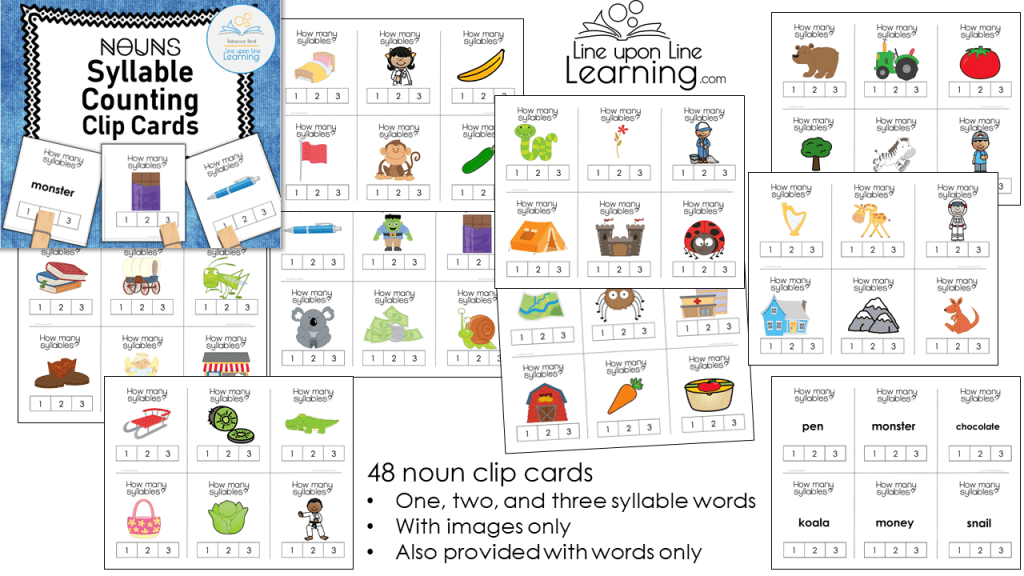 Syllable Counting Clip Cards (Nouns) – Line upon Line Learning