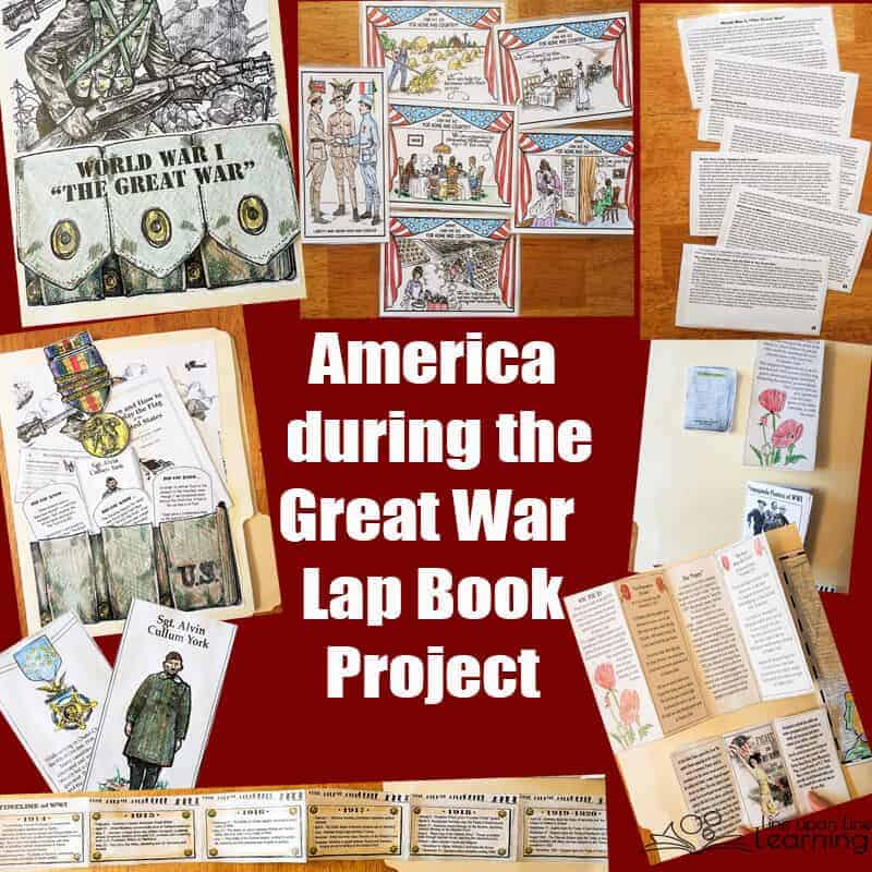 We learned about life on the home front during the first World War and what Americans felt about going to war. Add a history of WWI and many more informational items to color, and the Great War lap book was just right for my upper elementary school student.