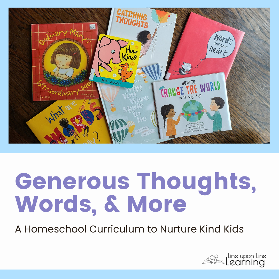 The Generous Students Homeschool Curriculum Kit provides a biblical homeschool curriculum to help families nurture kind children. They suggest so many great picture books to go along with the lessons!
